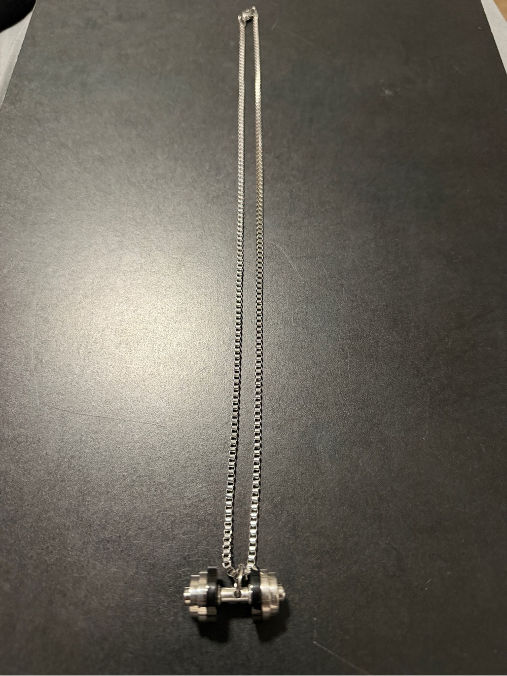 Men's Silver Dumbbell Pendant Necklace - Unbranded